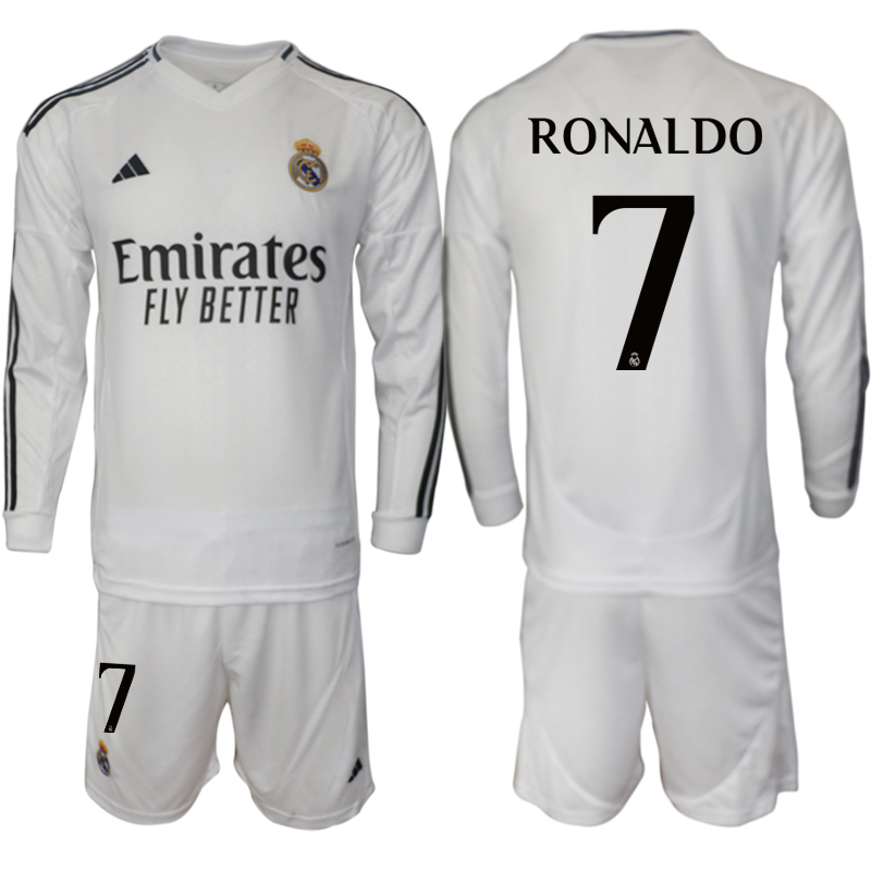 Men 2024-2025 Club Real Madrid home Long Sleeves White #7 Soccer Jersey